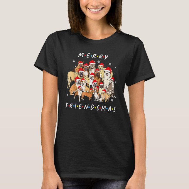 Merry Friendsmas Hund Weihnachtsmannmütze Weihnach T-Shirt (Vorderseite)