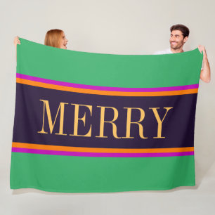 MERRY Fun Bright Minze Green Pink Black Stripes Fleecedecke