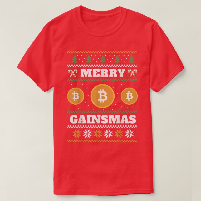Merry Gainsmas Bitcoin Ugly Christmas Sweater T-Shirt (Design vorne)