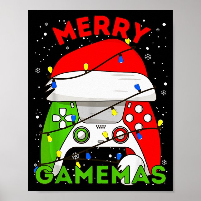 Merry Gamemas Santa Hat Gamer Controller Christmas Poster (Vorne)
