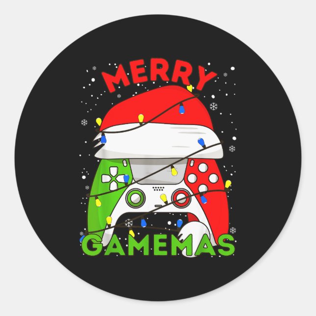 Merry Gamemas Santa Hat Gamer Controller Christmas Runder Aufkleber (Vorderseite)