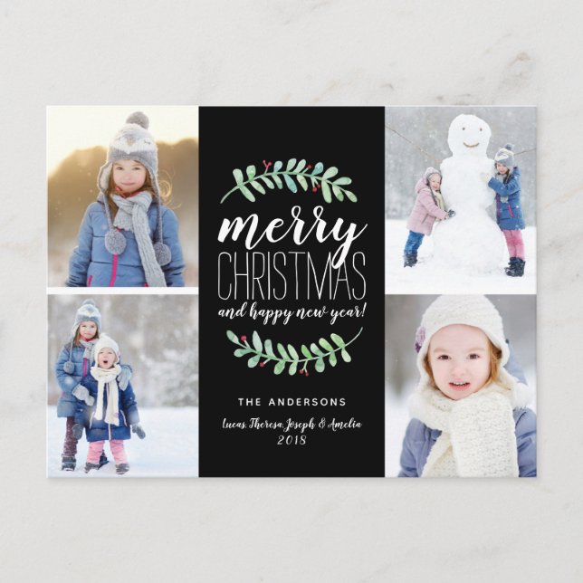 Merry Garland Holiday 4 Foto Collage Postkarte (Vorderseite)