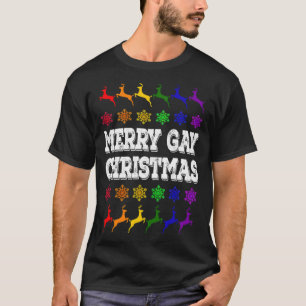 Merry Gay Christmas LGBT Rentiers Snowflakes Fundu T-Shirt