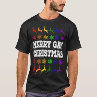 Merry Gay Christmas LGBT Rentiers Snowflakes Fundu T-Shirt