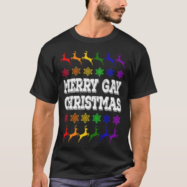 Merry Gay Christmas LGBT Rentiers Snowflakes Fundu T-Shirt (Vorderseite)