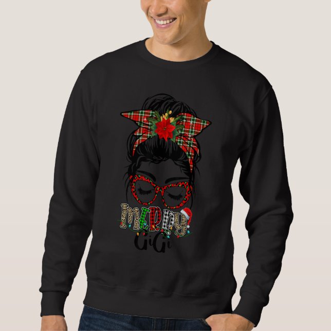 Merry GiGi Messy Bun Hair Plaid Leopard GiGi Life  Sweatshirt (Vorderseite)