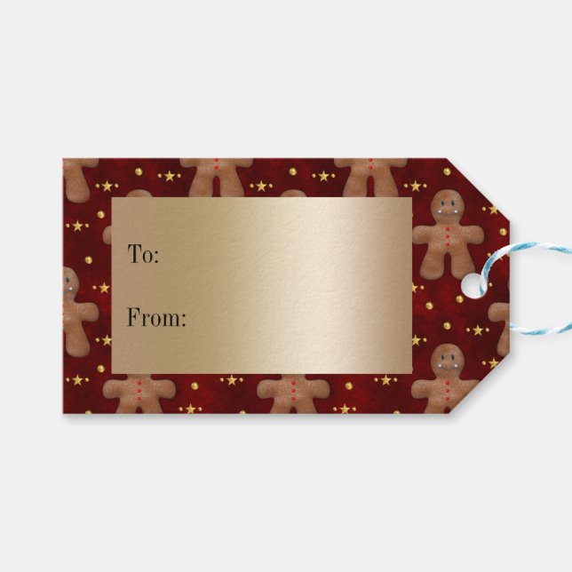 Merry Gingerbread Men and Stars Weihnachten Geschenkanhänger (Vorderseite (Horizontal))