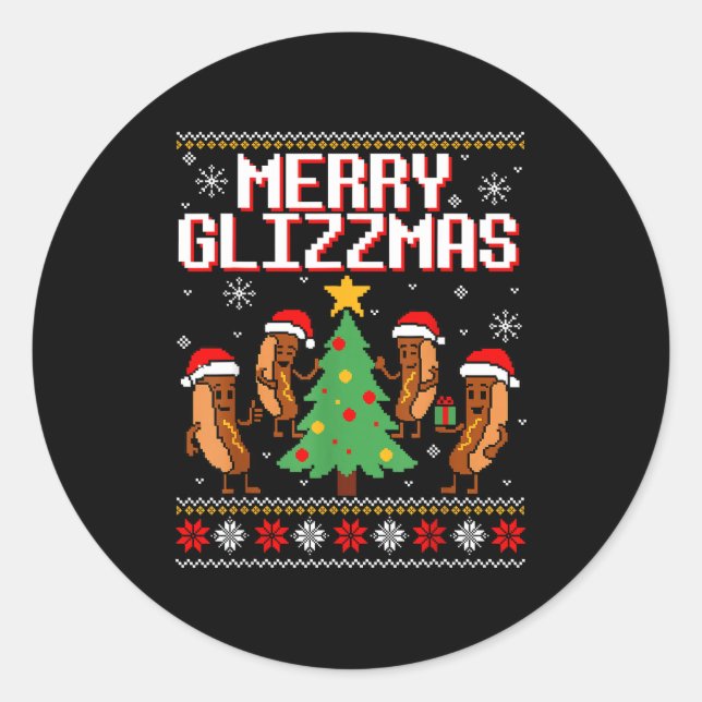 Merry Glizzmas Funny Merry Christmas Hotdogs Xmas  Runder Aufkleber (Vorderseite)