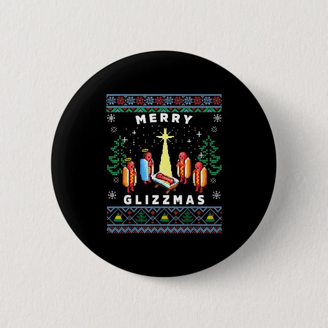 Merry Glizzmas Funny Ugly Christmas Sweater Glizzy Button (Vorderseite)