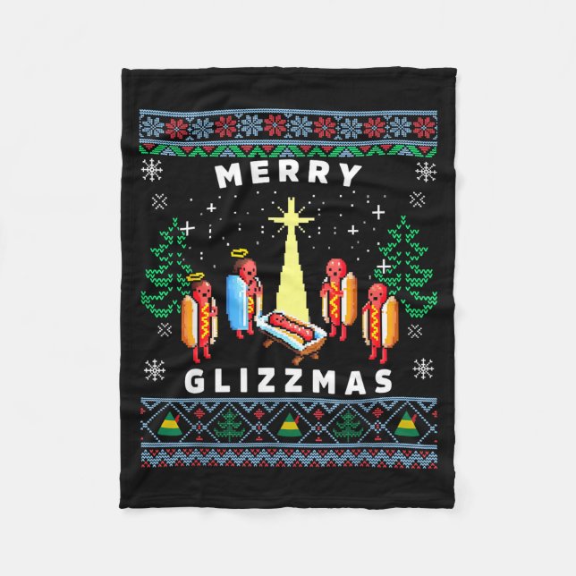 Merry Glizzmas Funny Ugly Christmas Sweater Glizzy Fleecedecke (Vorderseite)