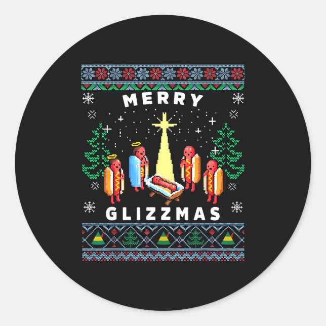 Merry Glizzmas Funny Ugly Christmas Sweater Glizzy Runder Aufkleber (Vorderseite)