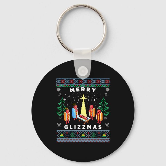 Merry Glizzmas Funny Ugly Christmas Sweater Glizzy Schlüsselanhänger (Vorderseite)