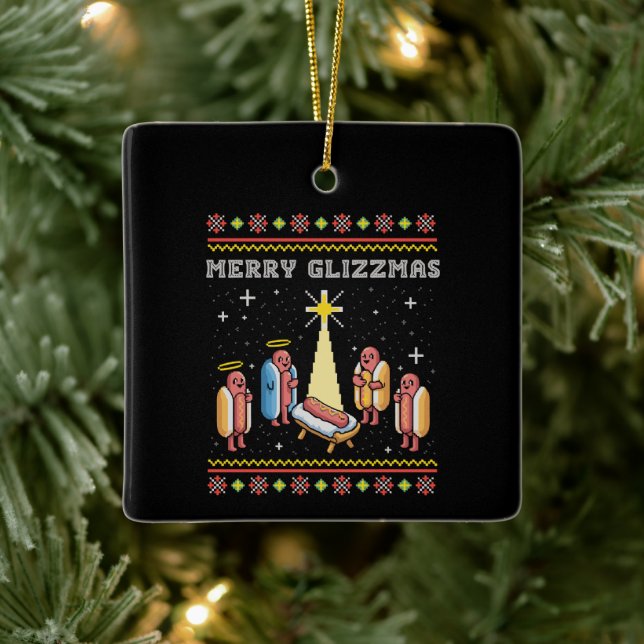 Merry Glizzmas hässliche Weihnachten Hot Dog Xmas Keramikornament (Baum)