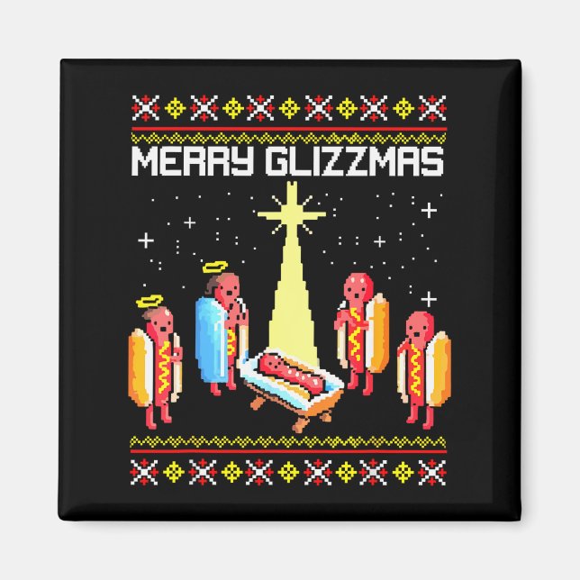 Merry Glizzmas Tacky Funny Merry Christmas Hotdogs Magnet (Vorne)