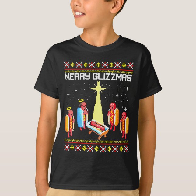 Merry Glizzmas Tacky Funny Merry Christmas Hotdogs T-Shirt (Vorderseite)