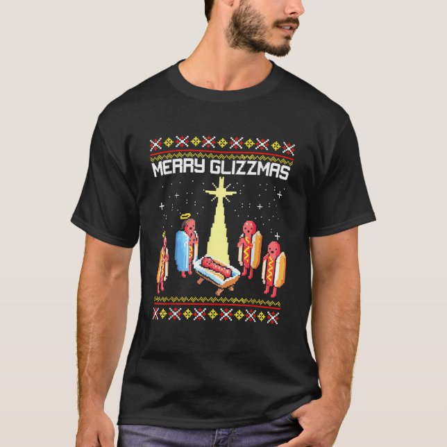 Merry Glizzmas Tacky Funny Merry Christmas Hotdogs T-Shirt (Vorderseite)