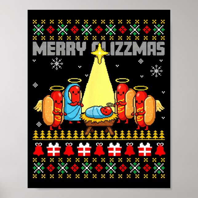 Merry Glizzmas Ugly Christmas Sweaters Hot Dogs Xm Poster (Vorne)