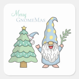 Merry GnomeMas Weihnachtsbaum Gnome Holiday Quadratischer Aufkleber