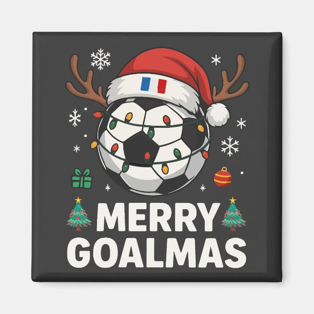 Merry Goalmas France - Funny Soccer Christmas Magnet (Vorne)