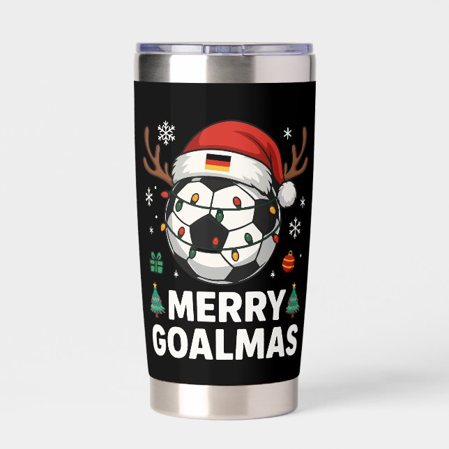 Merry Goalmas - Funny Soccer Christmas Thermobecher (Rückseite)
