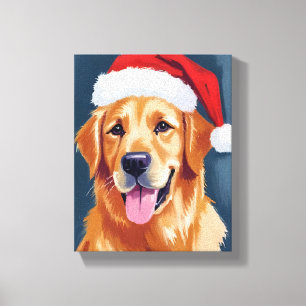 Merry Golden Retriever   Weihnachtsmannmütze Dog W Leinwanddruck