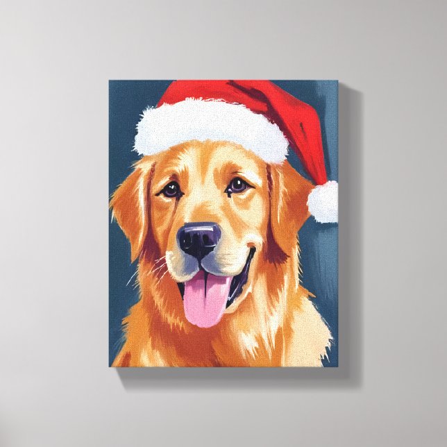 Merry Golden Retriever | Weihnachtsmannmütze Dog W Leinwanddruck (Vorderseite)