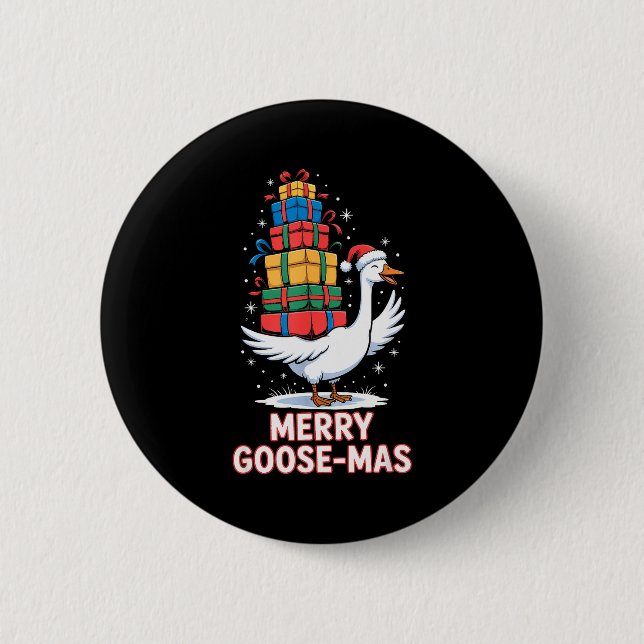 Merry Goose-mas With Xmas Funny Christmas Goose  Button (Vorderseite)