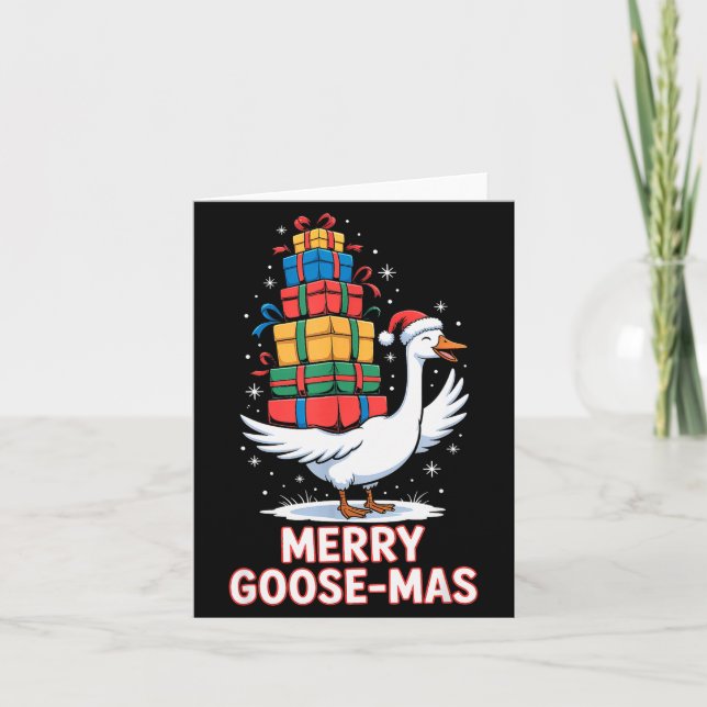 Merry Goose-mas With Xmas Funny Christmas Goose  Karte (Vorderseite)