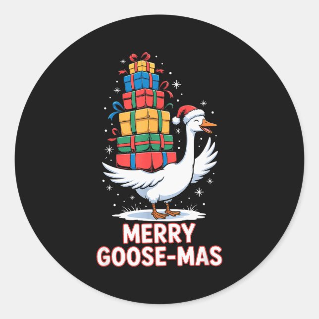 Merry Goose-mas With Xmas Funny Christmas Goose  Runder Aufkleber (Vorderseite)