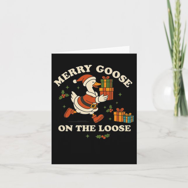 Merry Goose On The Loose Funny Christmas Silly Hum Karte (Vorderseite)