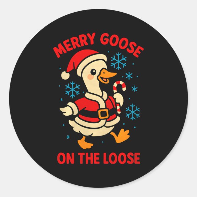 Merry Goose On The Loose Silly Christmas Holiday F Runder Aufkleber (Vorderseite)