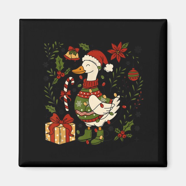 Merry Goosemas Christmas Lights Goose Duck Boho Fl Magnet (Vorne)