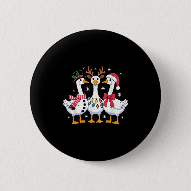 Merry Goosemas Christmas Silly Goose Xmas Lights M Button (Vorderseite)