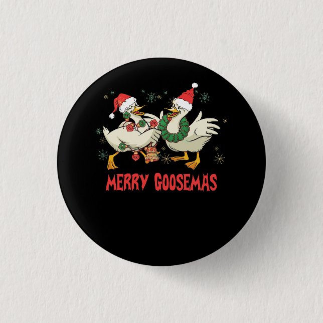 Merry Goosemas Funny Christmas Duck Albern Goose M Button (Vorderseite)