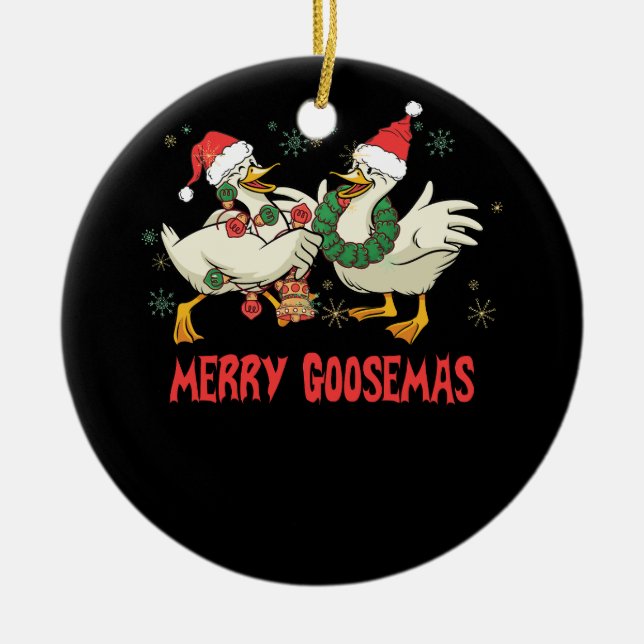 Merry Goosemas Funny Christmas Duck Albern Goose M Keramik Ornament (Vorne)