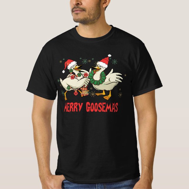 Merry Goosemas Funny Christmas Duck Albern Goose M T-Shirt (Vorderseite)