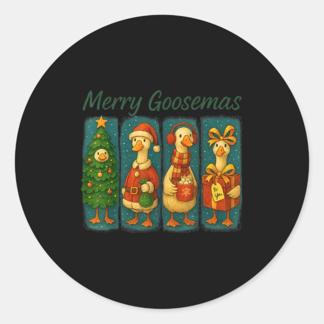 Merry Goosemas Funny Festive Goose Brushstroke Chr Runder Aufkleber (Vorderseite)