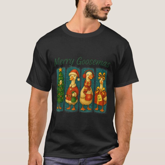 Merry Goosemas Funny Festive Goose Brushstroke Chr T-Shirt (Vorderseite)