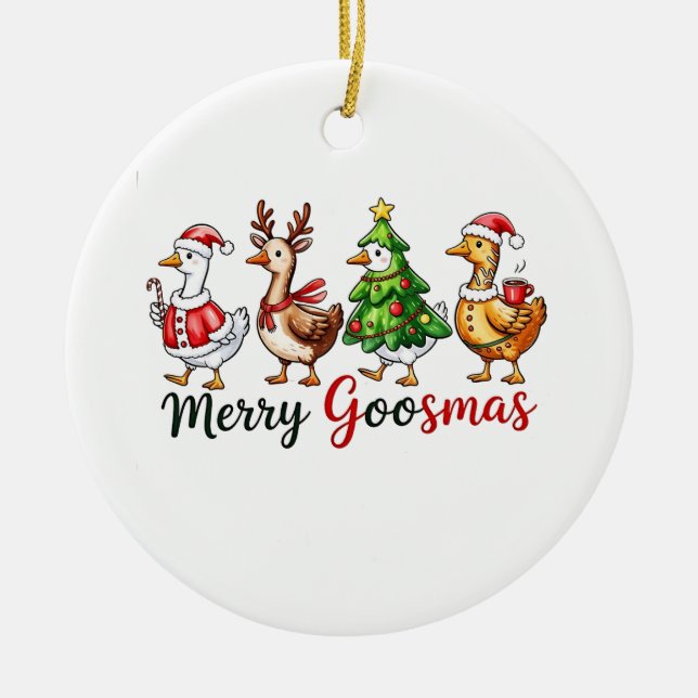 Merry Goosemas Weihnachtsgötchen Weihnachtsmannmüt Keramik Ornament (Vorne)