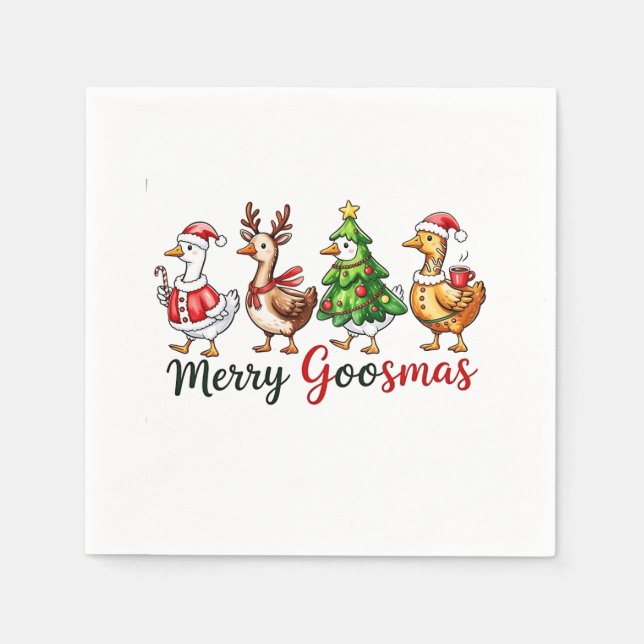 Merry Goosemas Weihnachtsgötchen Weihnachtsmannmüt Serviette (Vorderseite)