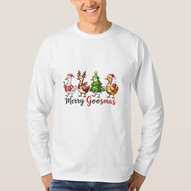 Merry Goosemas Weihnachtsgötchen Weihnachtsmannmüt T-Shirt (Vorderseite)
