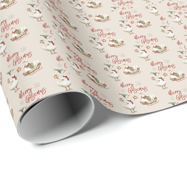 Merry Goosemas | Whimsical Goose Christmas Holiday Geschenkpapier (Rolleneckpunkt)