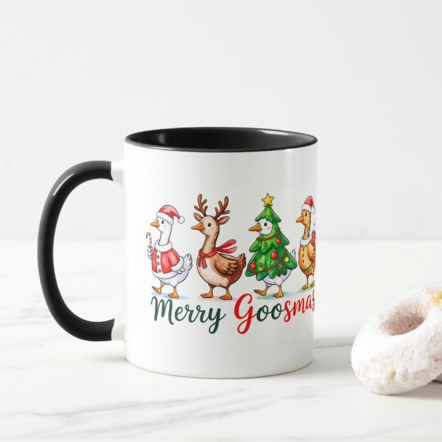 Merry Goosmas Christmas Funny Goose Tri-Blend Shir Tasse (Mit Donut)