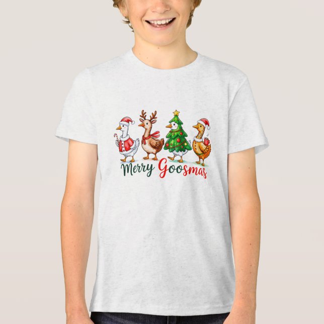 Merry Goosmas Christmas Funny Goose Tri-Blend Shir Tri-Blend Shirt (Vorderseite)