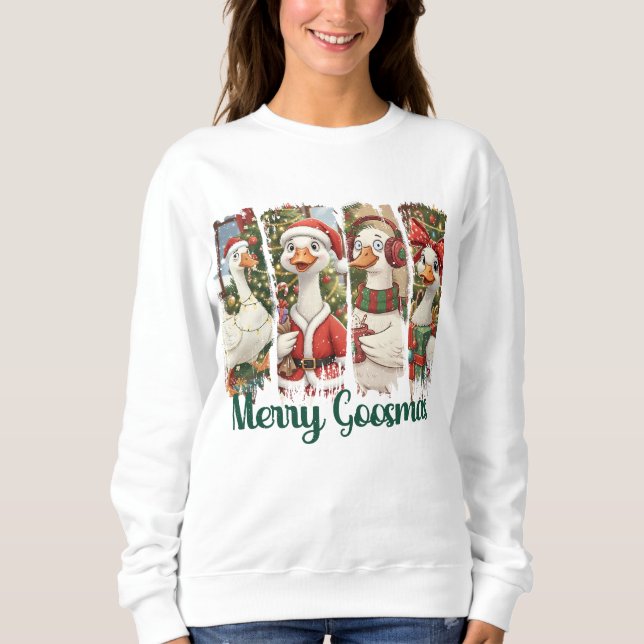 Merry Goosmas Cute Brushstroke Goose Christmas Sweatshirt (Vorderseite)