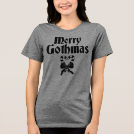 Merry Gothmas Black and White Candy Cane Heart Tri-Blend Shirt