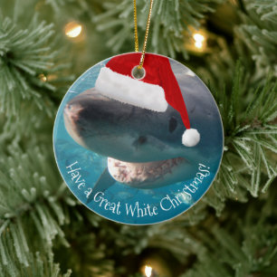 Merry Great White Christmas Shark Weihnachtsmannmü Keramik Ornament