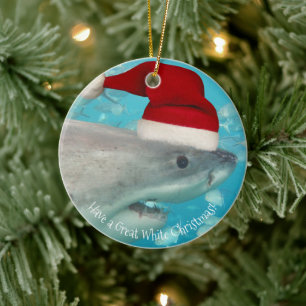 Merry Great White Christmas Shark Weihnachtsmannmü Keramik Ornament