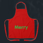Merry Green Name on Red Schürze<br><div class="desc">Merry Green Name on Red Christmas</div>