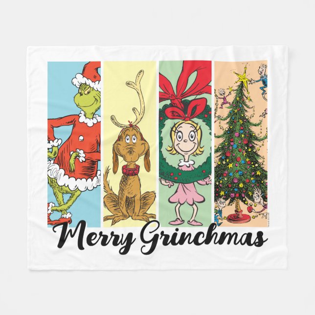 Merry Grinchmas Holiday Collage Fleecedecke (Vorderseite (Horizontal))